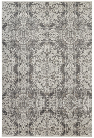 Homeroots 5' X 8' Ivory Taupe And Gray Abstract Power Loom Distressed Area Rug With Fringe Gray Viscose 566073
