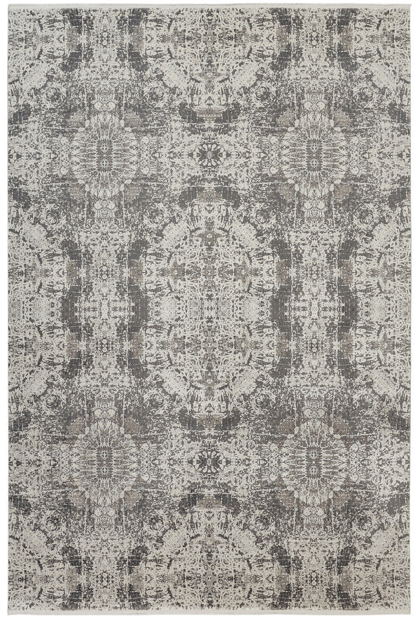 Homeroots 5' X 8' Ivory Taupe And Gray Abstract Power Loom Distressed Area Rug With Fringe Gray Viscose 566073