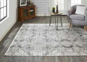 Homeroots 5' X 8' Ivory Taupe And Gray Abstract Power Loom Distressed Area Rug With Fringe Gray Viscose 566073