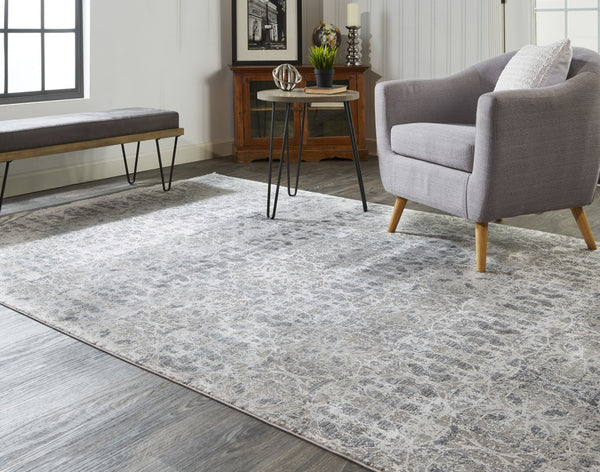Homeroots 3' X 5' Ivory Taupe And Gray Oriental Power Loom Area Rug With Fringe Gray Viscose 566074