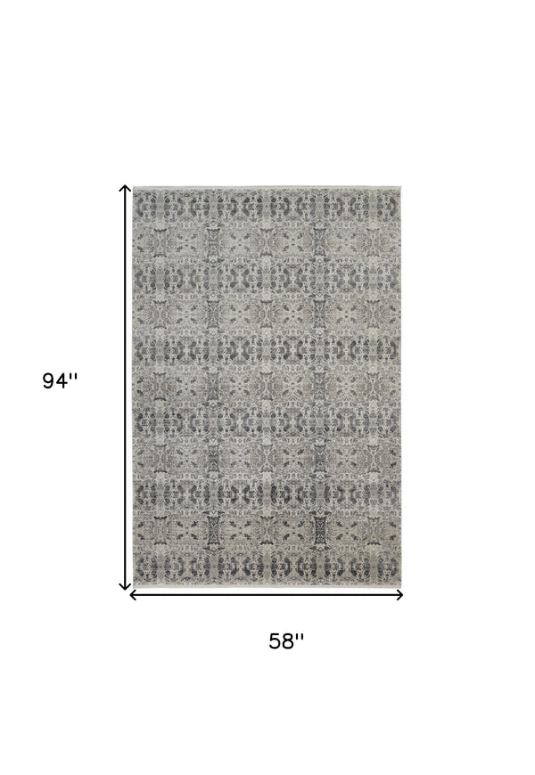 Homeroots 5' X 8' Ivory Taupe And Gray Oriental Power Loom Area Rug With Fringe Gray Viscose 566075