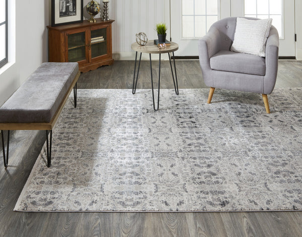 Homeroots 2' X 3' Ivory Taupe And Gray Oriental Power Loom Area Rug With Fringe Gray Viscose 566076