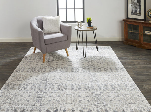 Homeroots 2' X 3' Ivory Taupe And Gray Oriental Power Loom Area Rug With Fringe Gray Viscose 566076