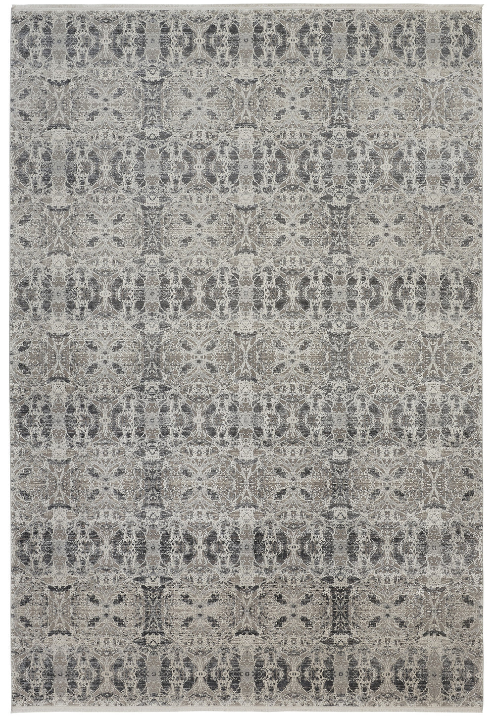 Homeroots 2' X 3' Ivory Taupe And Gray Oriental Power Loom Area Rug With Fringe Gray Viscose 566076