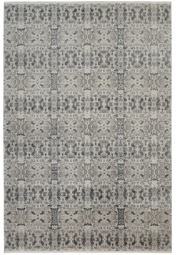 Homeroots 2' X 3' Ivory Taupe And Gray Oriental Power Loom Area Rug With Fringe Gray Viscose 566076