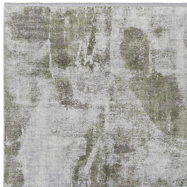 HomeRoots 3' Modern Ikat Area Rug in Gray-Silver and Green with Fringe - Durable Power Loom Design for Any Room 3' X 5' 566077