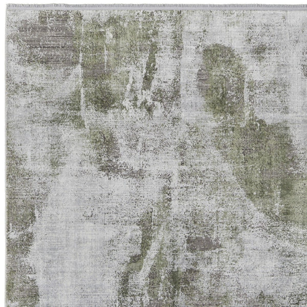 HomeRoots 3' Modern Ikat Area Rug in Gray-Silver and Green with Fringe - Durable Power Loom Design for Any Room 5' X 8' 566078