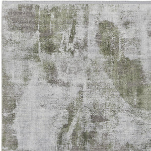 HomeRoots 3' Modern Ikat Area Rug in Gray-Silver and Green with Fringe - Durable Power Loom Design for Any Room 7' X 10' 566079