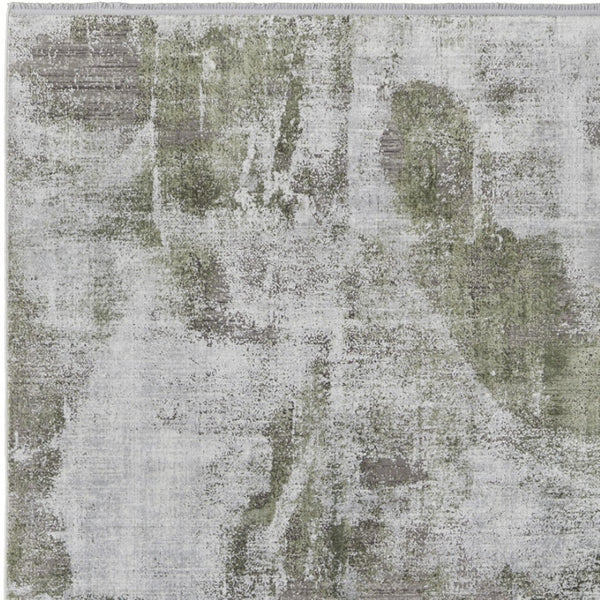HomeRoots 3' Modern Ikat Area Rug in Gray-Silver and Green with Fringe - Durable Power Loom Design for Any Room 7' X 10' 566079