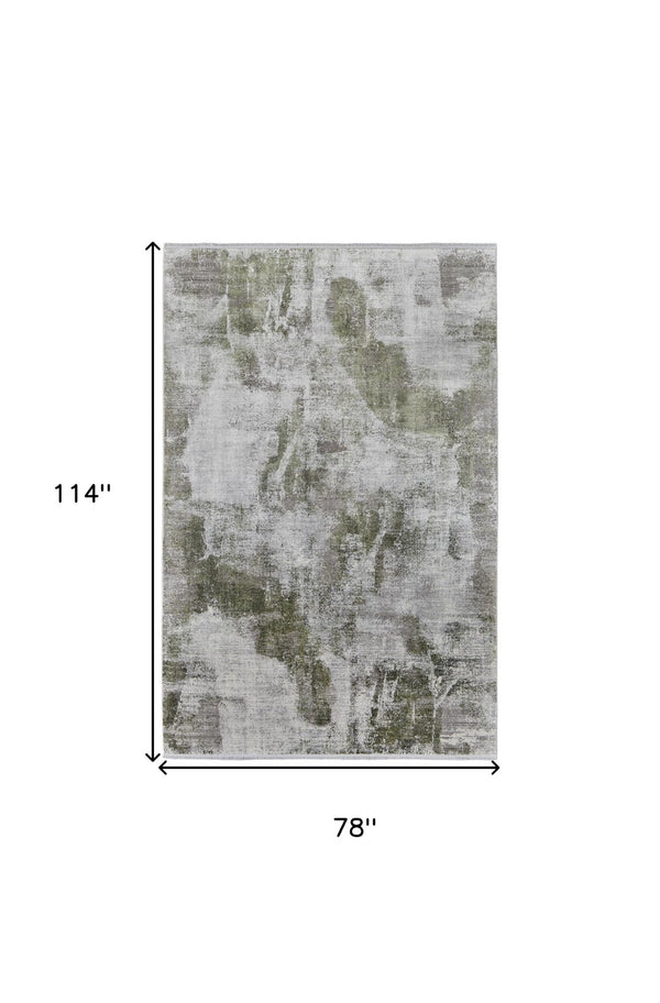 HomeRoots 3' Modern Ikat Area Rug in Gray-Silver and Green with Fringe - Durable Power Loom Design for Any Room 7' X 10' 566079