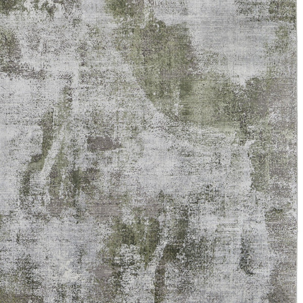 HomeRoots 3' Modern Ikat Area Rug in Gray-Silver and Green with Fringe - Durable Power Loom Design for Any Room 8' X 11' 566081