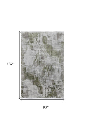 HomeRoots 3' Modern Ikat Area Rug in Gray-Silver and Green with Fringe - Durable Power Loom Design for Any Room 8' X 11' 566081