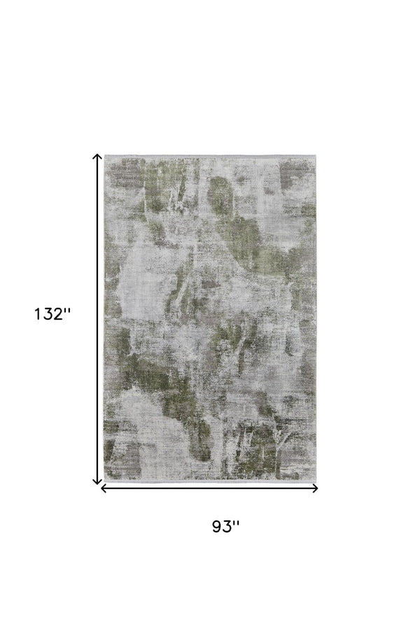 HomeRoots 3' Modern Ikat Area Rug in Gray-Silver and Green with Fringe - Durable Power Loom Design for Any Room 8' X 11' 566081