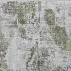 HomeRoots 3' Modern Ikat Area Rug in Gray-Silver and Green with Fringe - Durable Power Loom Design for Any Room 10' X 13' 566083