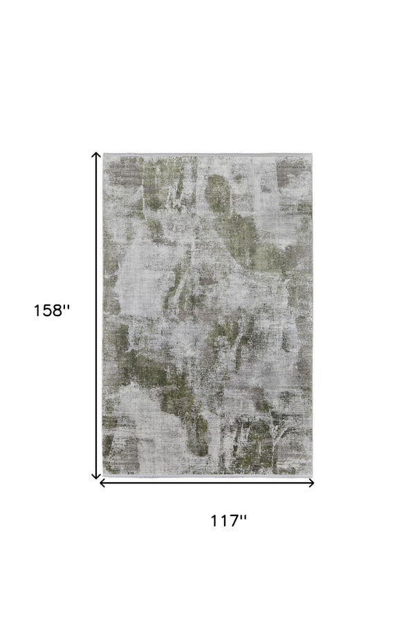 HomeRoots 3' Modern Ikat Area Rug in Gray-Silver and Green with Fringe - Durable Power Loom Design for Any Room 10' X 13' 566083