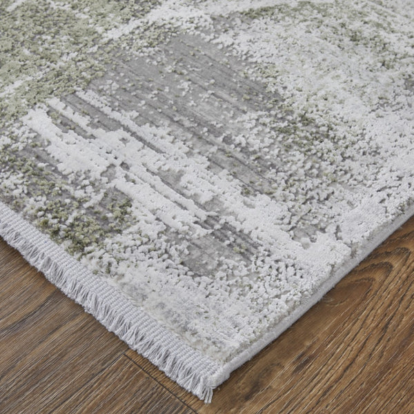 HomeRoots 3' Modern Ikat Area Rug in Gray-Silver and Green with Fringe - Durable Power Loom Design for Any Room 12' X 18' 566085
