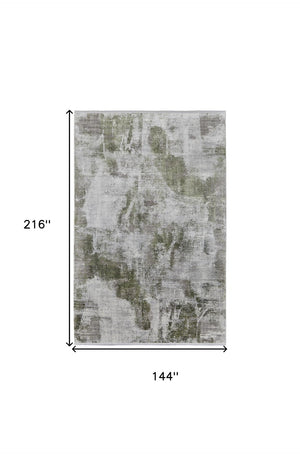 HomeRoots 3' Modern Ikat Area Rug in Gray-Silver and Green with Fringe - Durable Power Loom Design for Any Room 12' X 18' 566085