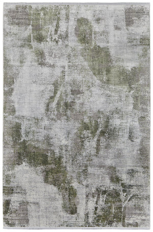 HomeRoots 3' Modern Ikat Area Rug in Gray-Silver and Green with Fringe - Durable Power Loom Design for Any Room 12' X 18' 566085