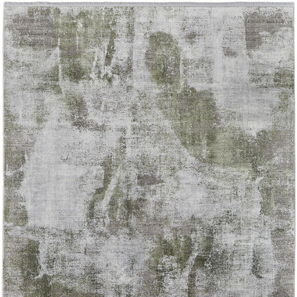 HomeRoots 3' Modern Ikat Area Rug in Gray-Silver and Green with Fringe - Durable Power Loom Design for Any Room 12' X 15' 566089