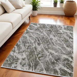 HomeRoots 3' Modern Abstract Taupe and Gray Power Loom Area Rug with Stylish Fringe for Any Room Decor 5' X 8' 566095