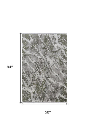 HomeRoots 3' Modern Abstract Taupe and Gray Power Loom Area Rug with Stylish Fringe for Any Room Decor 5' X 8' 566095