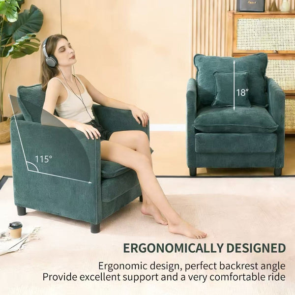 English Elm Comfy Modern Accent Chair Thick Cushioned Seat with Pillow Set for Reading Nooks W1893P396306