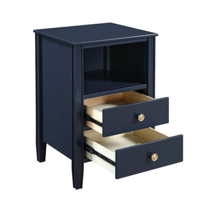 English Elm Winston 2-Drawer Storage Nightstand with Brushed Gold Knobs, Open Shelf, Fluted Legs, No Assembly Dark Blue B050P376957