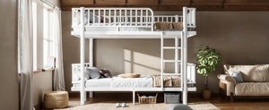 English Elm Twin Over Metal Bunk Bed with Led Lights Usb Ports Drawers and Sofa Conversion Light White W5305S00071
