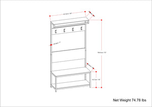 English Elm Westmont Industrial Entryway Hall Tree Bench with Mango Wood, Metal Frame, 4 Hooks, Shelf, 75"H B136P284182