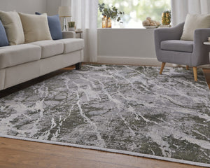 HomeRoots 3' Modern Abstract Taupe and Gray Power Loom Area Rug with Stylish Fringe for Any Room Decor 13' X 20' 566106