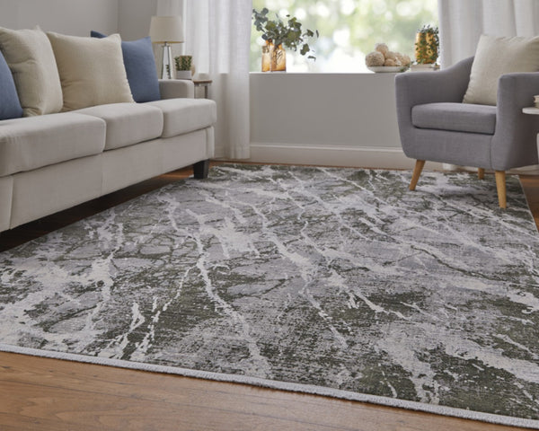 HomeRoots 3' Modern Abstract Taupe and Gray Power Loom Area Rug with Stylish Fringe for Any Room Decor 2' X 3' 566110