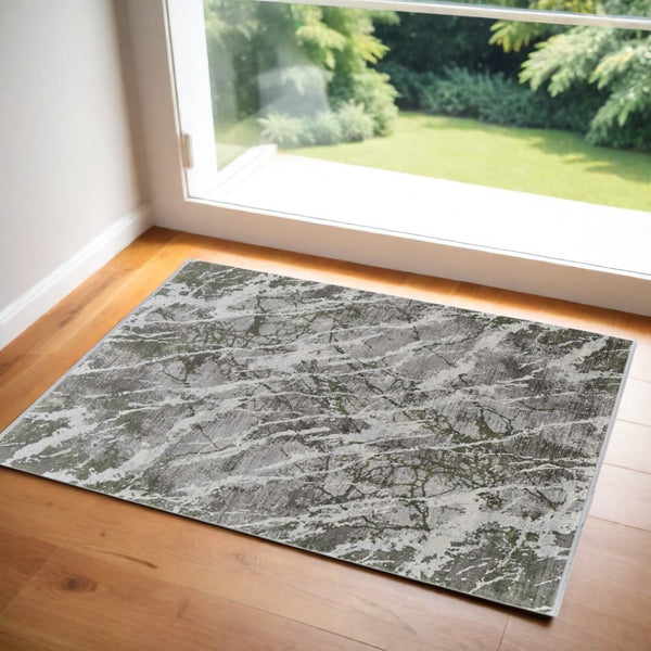 HomeRoots 3' Modern Abstract Taupe and Gray Power Loom Area Rug with Stylish Fringe for Any Room Decor 2' X 3' 566110