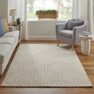 Homeroots 5' X 8' Brown And Ivory Wool Geometric Hand Tufted Area Rug Ivory Wool 566112