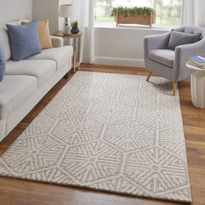 Homeroots 5' X 8' Brown And Ivory Wool Geometric Hand Tufted Area Rug Ivory Wool 566112
