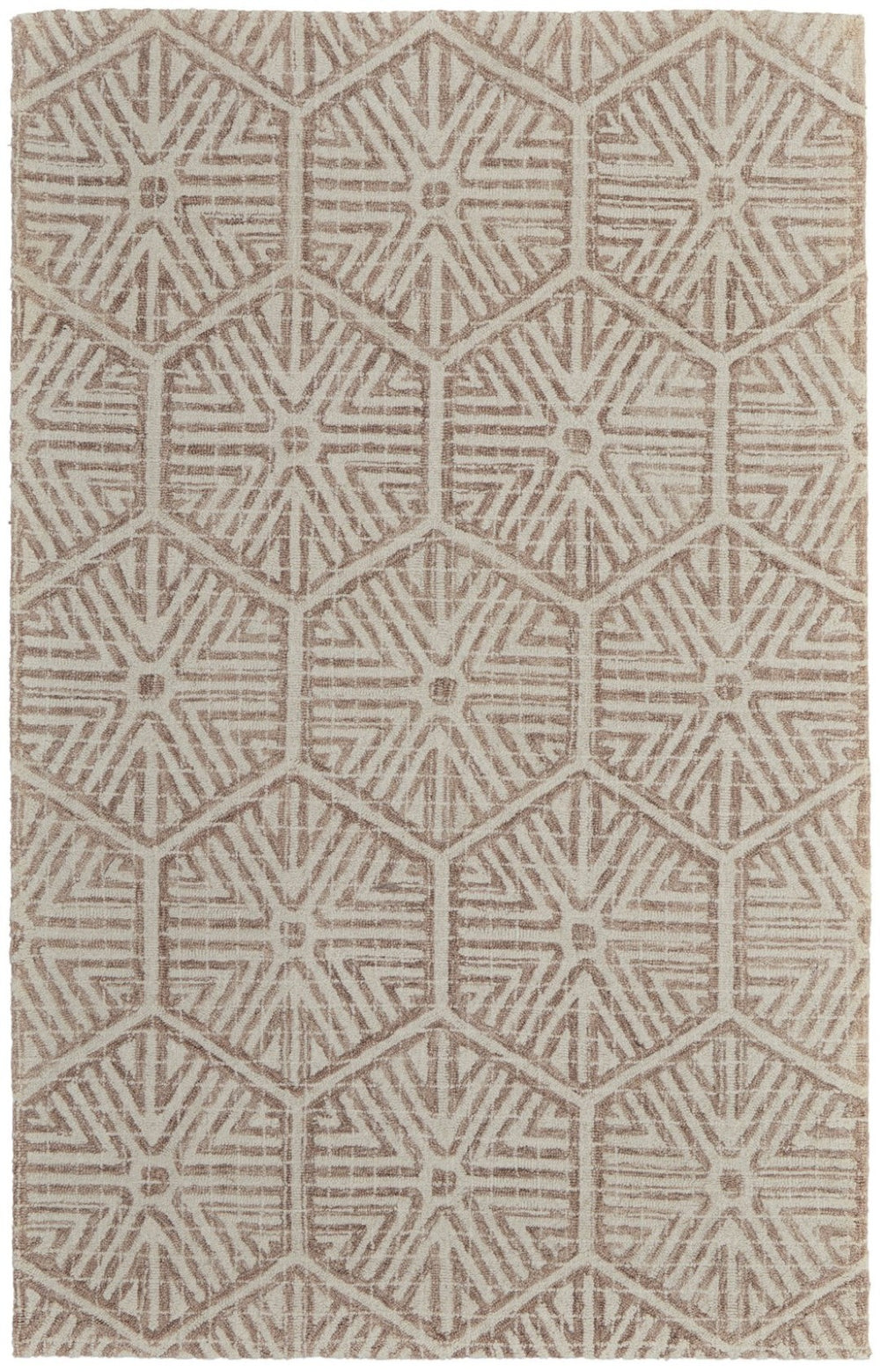 HomeRoots 5' X 8' Brown Wool Geometric Hand-Tufted Area Rug for Modern Homes – Stylish, Durable, and Cozy Ivory 566112