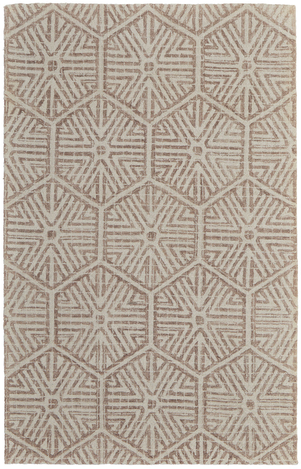 Homeroots 5' X 8' Brown And Ivory Wool Geometric Hand Tufted Area Rug Ivory Wool 566112
