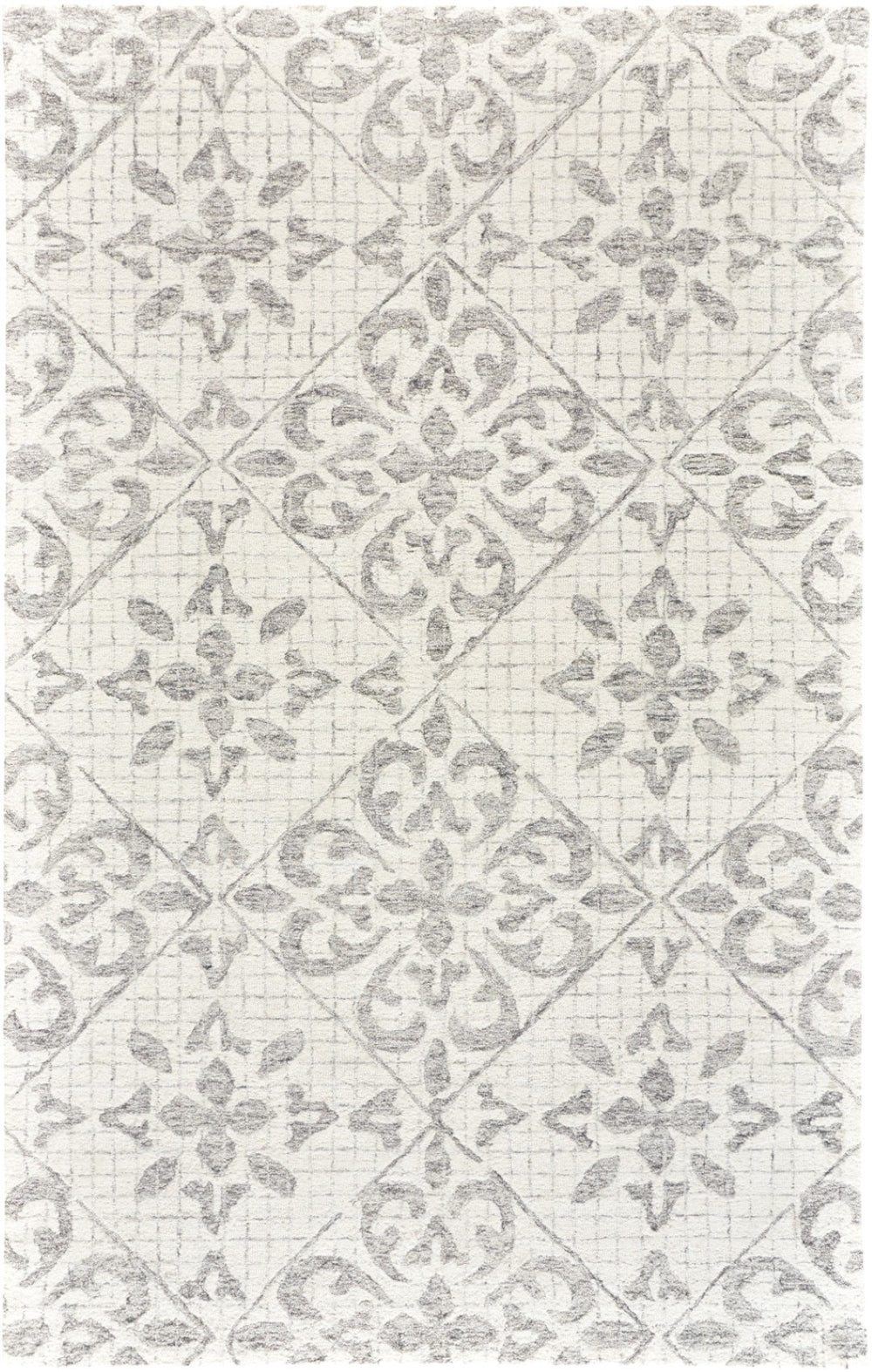 HomeRoots 5' Hand-Tufted Wool Area Rug with Floral Ivory and Gray Design for Timeless Elegance and Durability 5' X 8' 566116