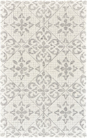 HomeRoots 5' Hand-Tufted Wool Area Rug with Floral Ivory and Gray Design for Timeless Elegance and Durability 5' X 8' 566116
