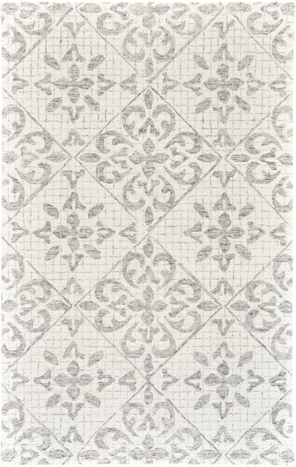HomeRoots 5' Hand-Tufted Wool Area Rug with Floral Ivory and Gray Design for Timeless Elegance and Durability 5' X 8' 566116