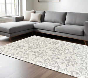HomeRoots 5' Hand-Tufted Wool Area Rug with Floral Ivory and Gray Design for Timeless Elegance and Durability 8' X 10' 566118