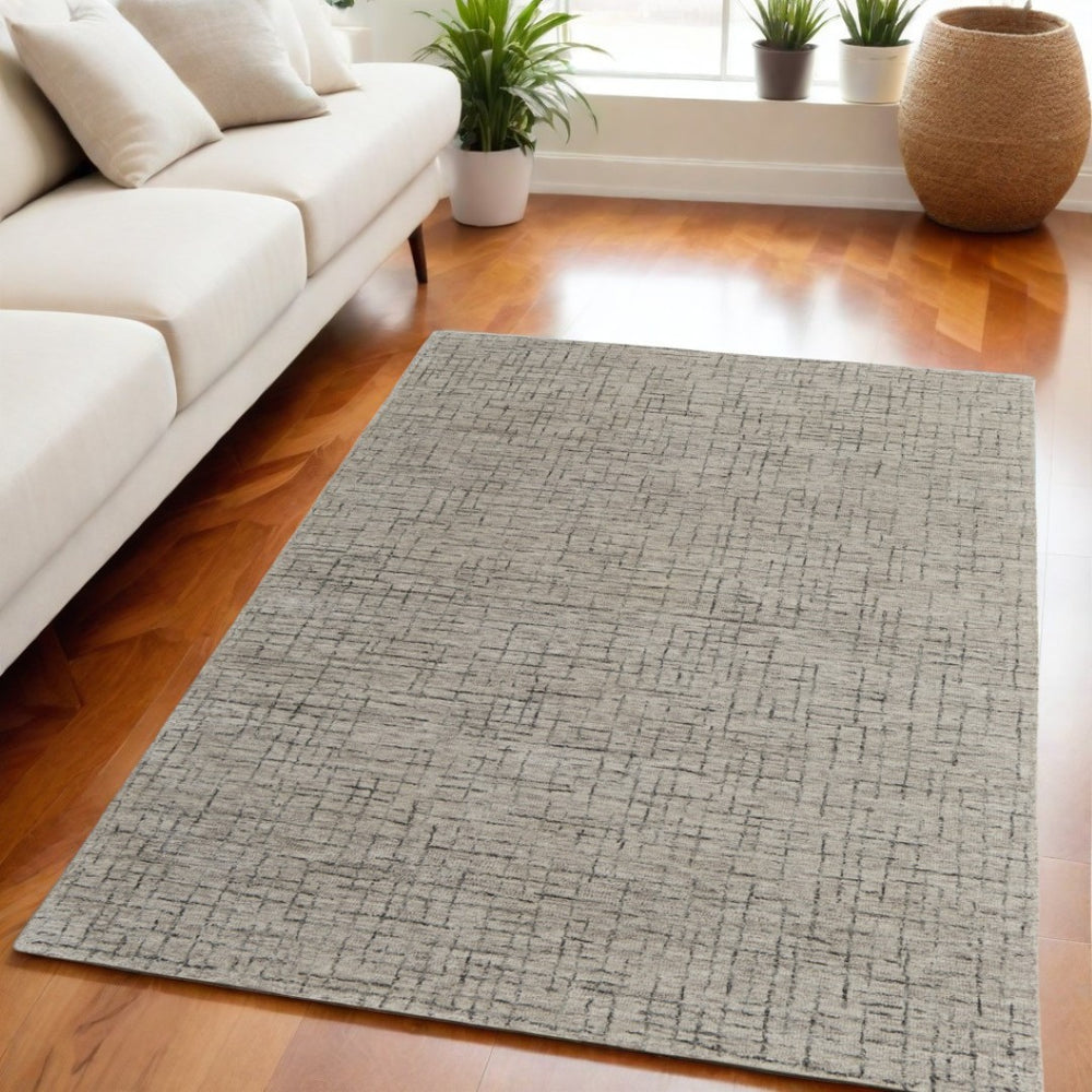 HomeRoots 5' Ivory and Gray Hand-Tufted Wool Area Rug - Distressed Design for Modern & Traditional Spaces 5' X 8' 566120