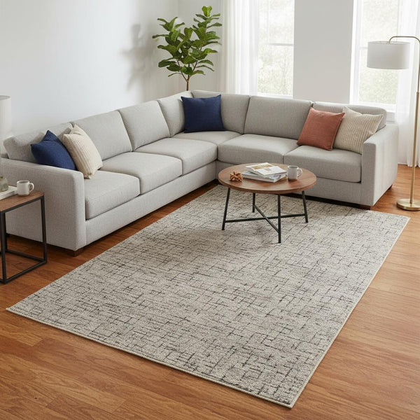 HomeRoots 5' Ivory and Gray Hand-Tufted Wool Area Rug - Distressed Design for Modern & Traditional Spaces 8' X 10' 566122