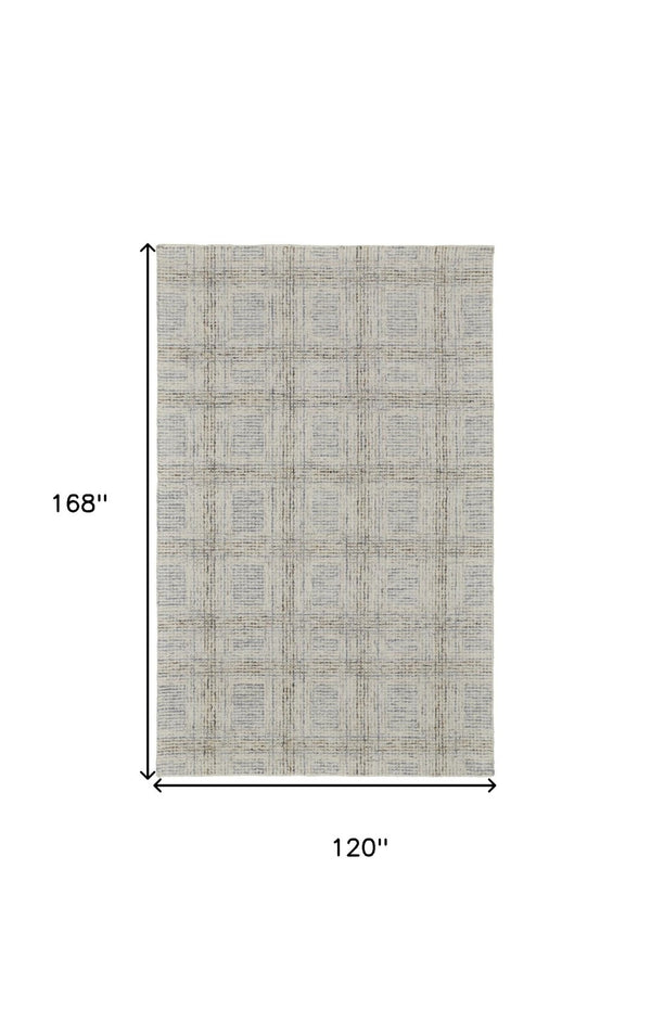 HomeRoots 10' Wool Area Rug with Ivory and Gray Geometric Pattern - Durable Hand-Tufted Design for Any Room 10' X 14' 566130