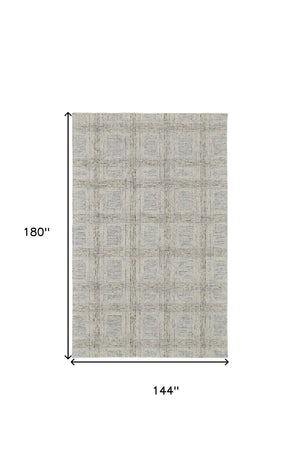 HomeRoots 10' Wool Area Rug with Ivory and Gray Geometric Pattern - Durable Hand-Tufted Design for Any Room 12' X 15' 566131