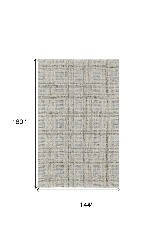 HomeRoots 10' Wool Area Rug with Ivory and Gray Geometric Pattern - Durable Hand-Tufted Design for Any Room 12' X 15' 566131
