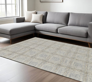 HomeRoots 10' Wool Area Rug with Ivory and Gray Geometric Pattern - Durable Hand-Tufted Design for Any Room 12' X 15' 566131