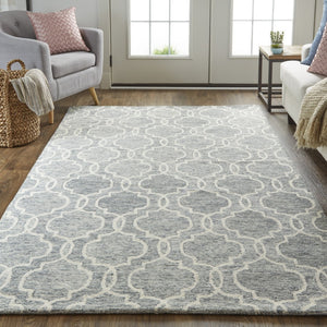HomeRoots 10' Luxurious Ivory and Gray Wool Geometric Hand-Tufted Area Rug for Modern Living Spaces and Comfort 10' X 14' 566132