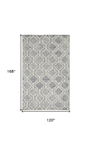 HomeRoots 10' Luxurious Ivory and Gray Wool Geometric Hand-Tufted Area Rug for Modern Living Spaces and Comfort 10' X 14' 566132