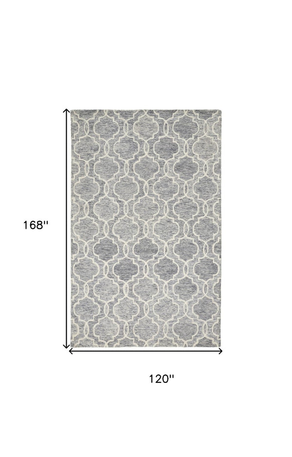HomeRoots 10' Luxurious Ivory and Gray Wool Geometric Hand-Tufted Area Rug for Modern Living Spaces and Comfort 10' X 14' 566132