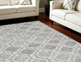 Homeroots 10' X 14' Ivory And Gray Wool Floral Hand Tufted Area Rug Blue Wool 566132